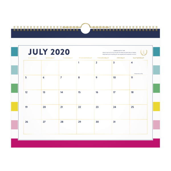 slide 1 of 2, Emily Ley Simplified Academic Monthly Wall Calendar, 15'' X 12'', Multicolor Stripes, July 2020 To June 2021, El400-707A, 1 ct