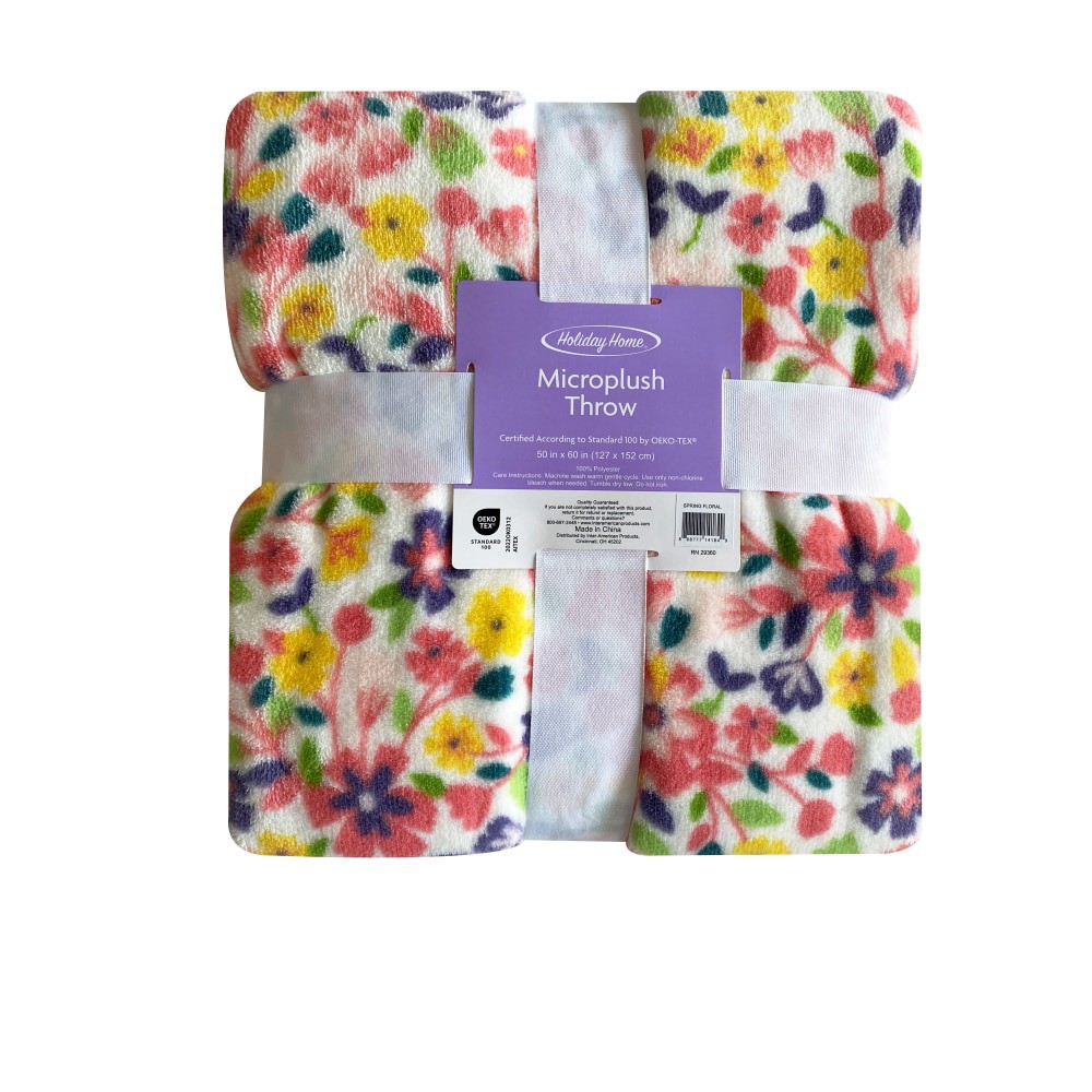 slide 2 of 2, Holiday Home® Easter Microplush Throw - Spring Floral, 50 in x 60 in