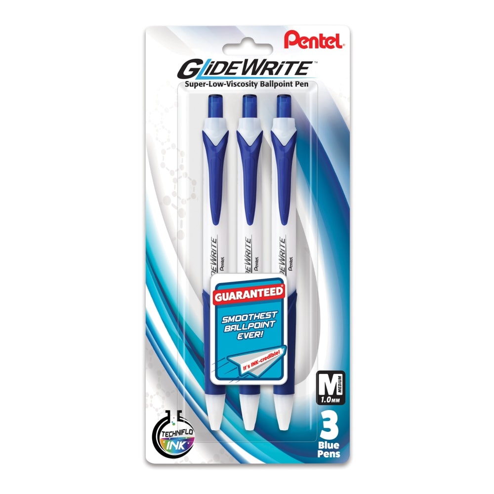 slide 1 of 1, Pentel of America Ltd. Glidewrite Ballpoint Pens - Blue, 3 ct