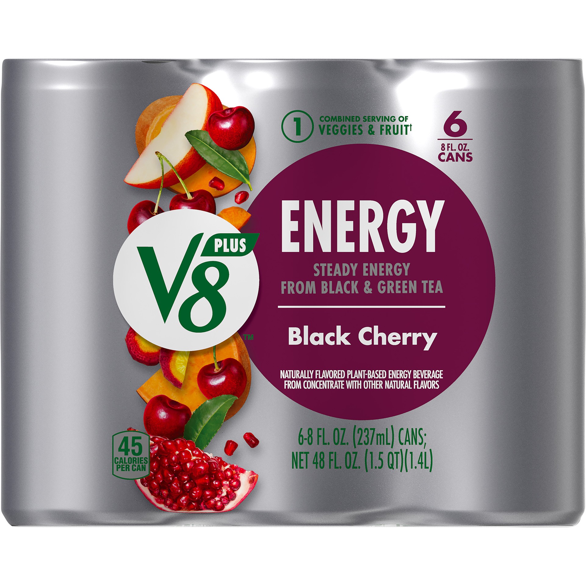slide 5 of 5, V8 Energy Black Cherry Energy Drink, 8 fl oz Can (6 Pack), 48.000 fl oz