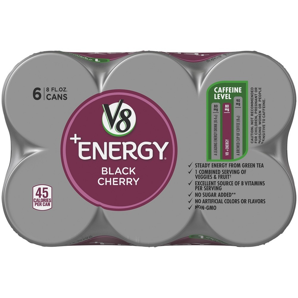 slide 5 of 9, V8 +Energy Black Cherry Drink, 6 ct; 8 fl oz