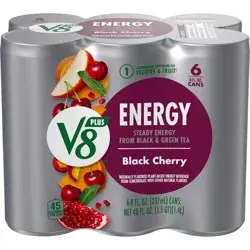 V8 +ENERGY Black Cherry Energy Drink, 8 FL OZ Can (Pack of 6)