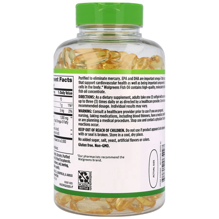slide 4 of 5, Walgreens Fish Oil 1000 mg with 300 mg Omega-3 Softgels, 200 ct