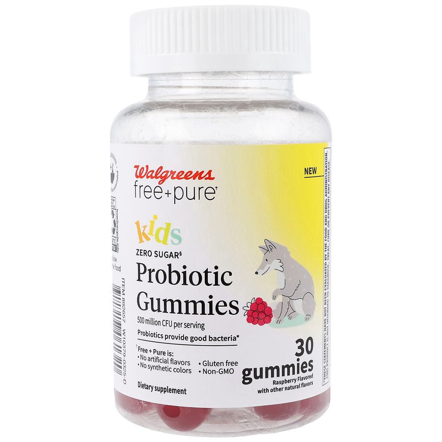 slide 1 of 5, Walgreens Free & Pure Kids Probiotic Gummies Raspberry, 30 ct