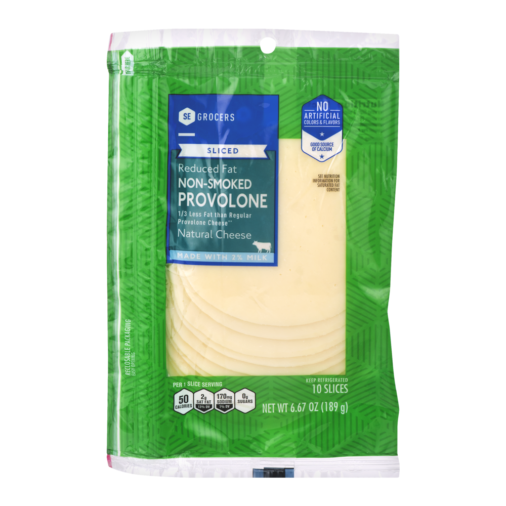 slide 1 of 1, SE Grocers Sliced Reduced Fat Non-Smoked Provolone Natural Cheese, 10 ct; 6.6 oz