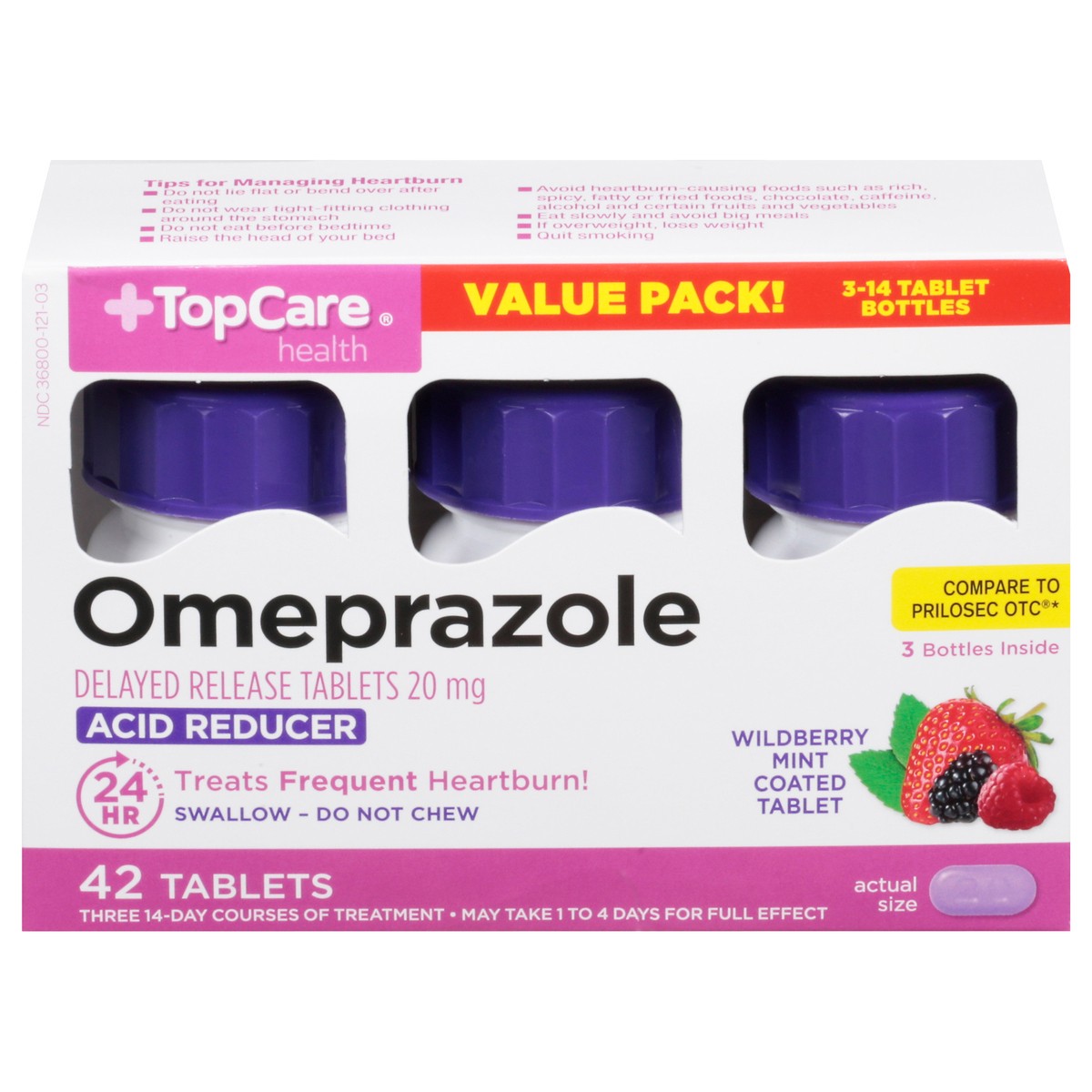 slide 1 of 9, TopCare Acid Relief Omeprazole, Delay Release Tablets-Topcare, 42 ct