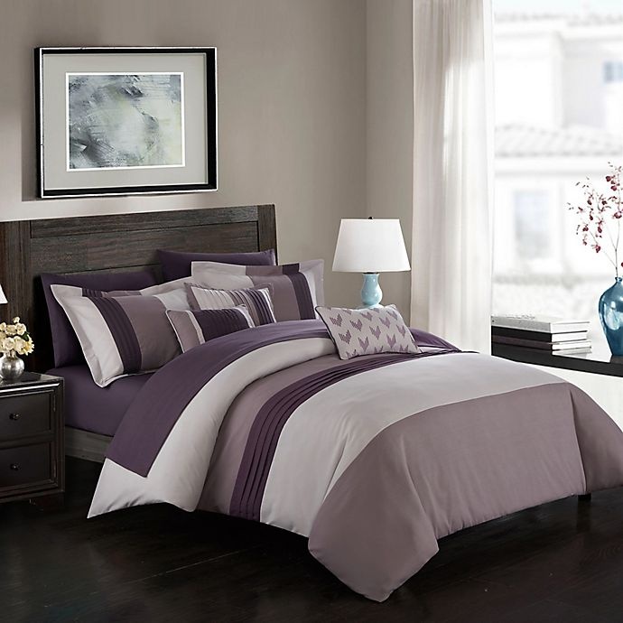 slide 1 of 8, Chic Home Rashi Queen Comforter Set - Plum, 10 ct