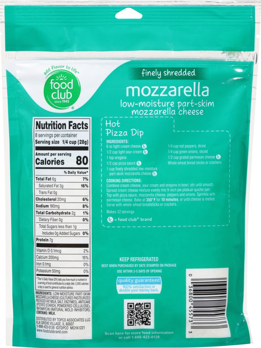 slide 7 of 9, Food Club Part-Skim Low-Moisture Mozzarella Finely Shredded Cheese 8 oz, 8 oz