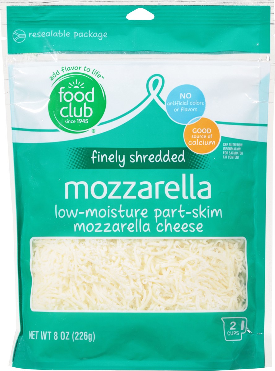 slide 2 of 9, Food Club Part-Skim Low-Moisture Mozzarella Finely Shredded Cheese 8 oz, 8 oz