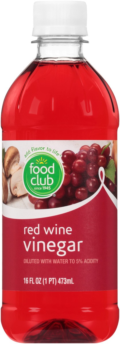 slide 1 of 8, Food Club Red Wine Vinegar, 16 oz