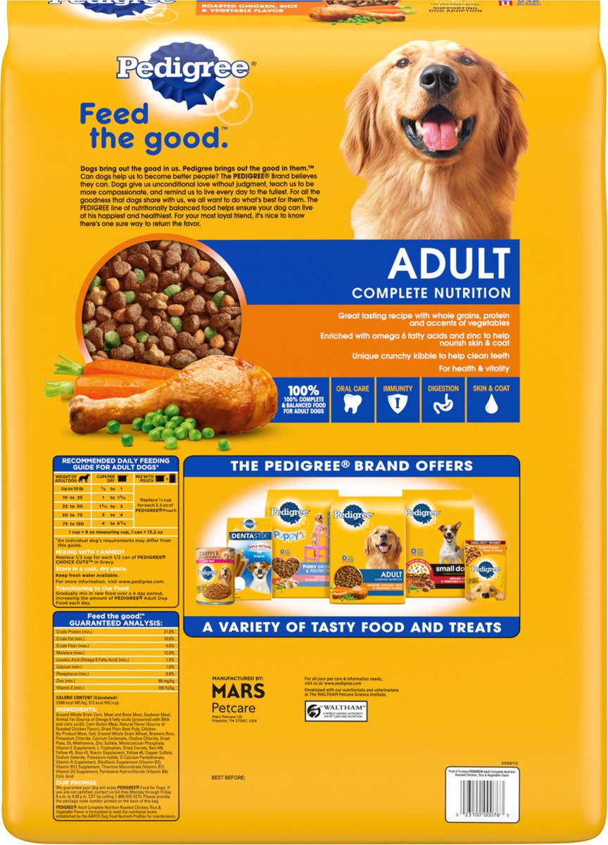 slide 2 of 6, Pedigree Adult Complete Chicken Rice Vegetable Dry Dog Food - 30 Lb. - Bonus Size, 36 lb