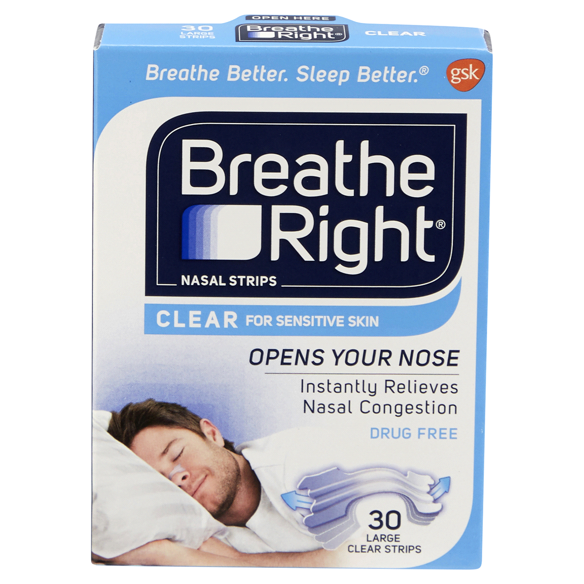 slide 1 of 2, Breathe Right Clear Large Nasal Strips, 30 ct