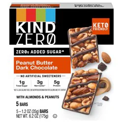 KIND ZEROg Added Sugar Bars, Keto Friendly Snacks, Peanut Butter Dark Chocolate, 6.2oz Box (5 Bars)