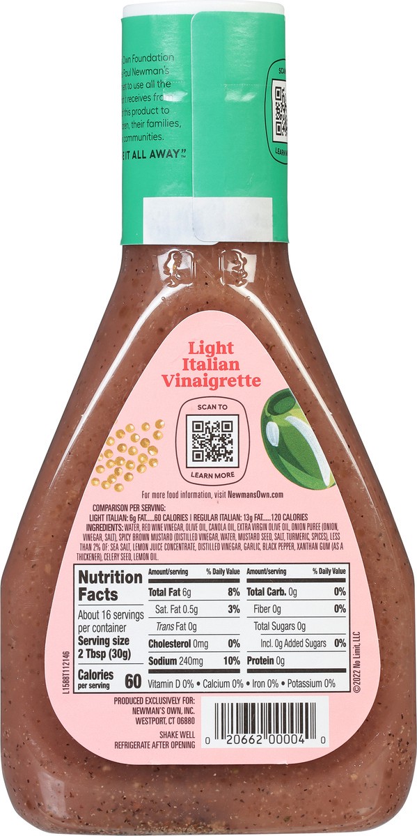 slide 5 of 9, Newman's Own Light Italian Vinaigrette Dressing 16 fl oz, 16 fl oz