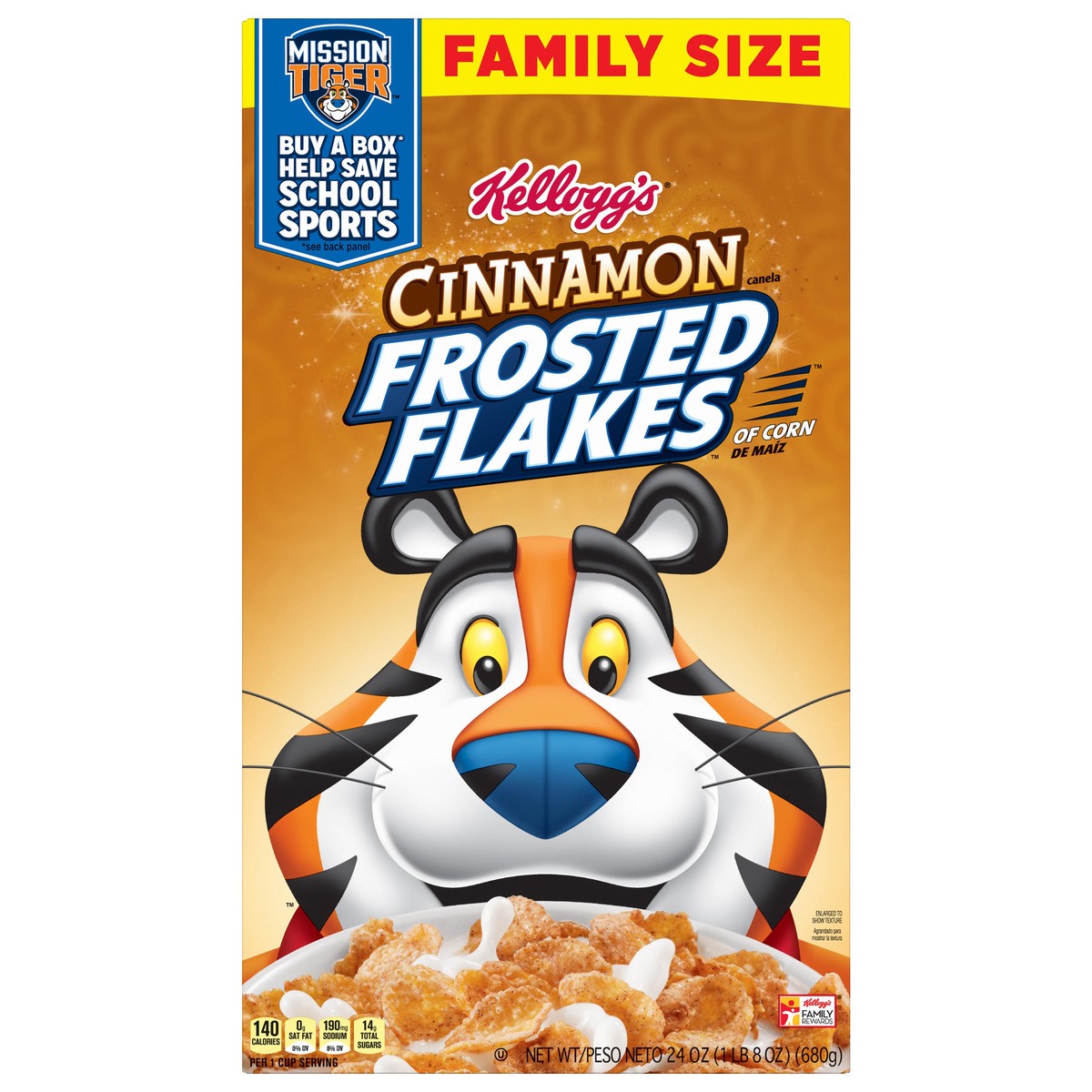 slide 1 of 5, Frosted Flakes Kellogg's Frosted Flakes Cold Breakfast Cereal, Cinnamon, 24 oz, 24 oz