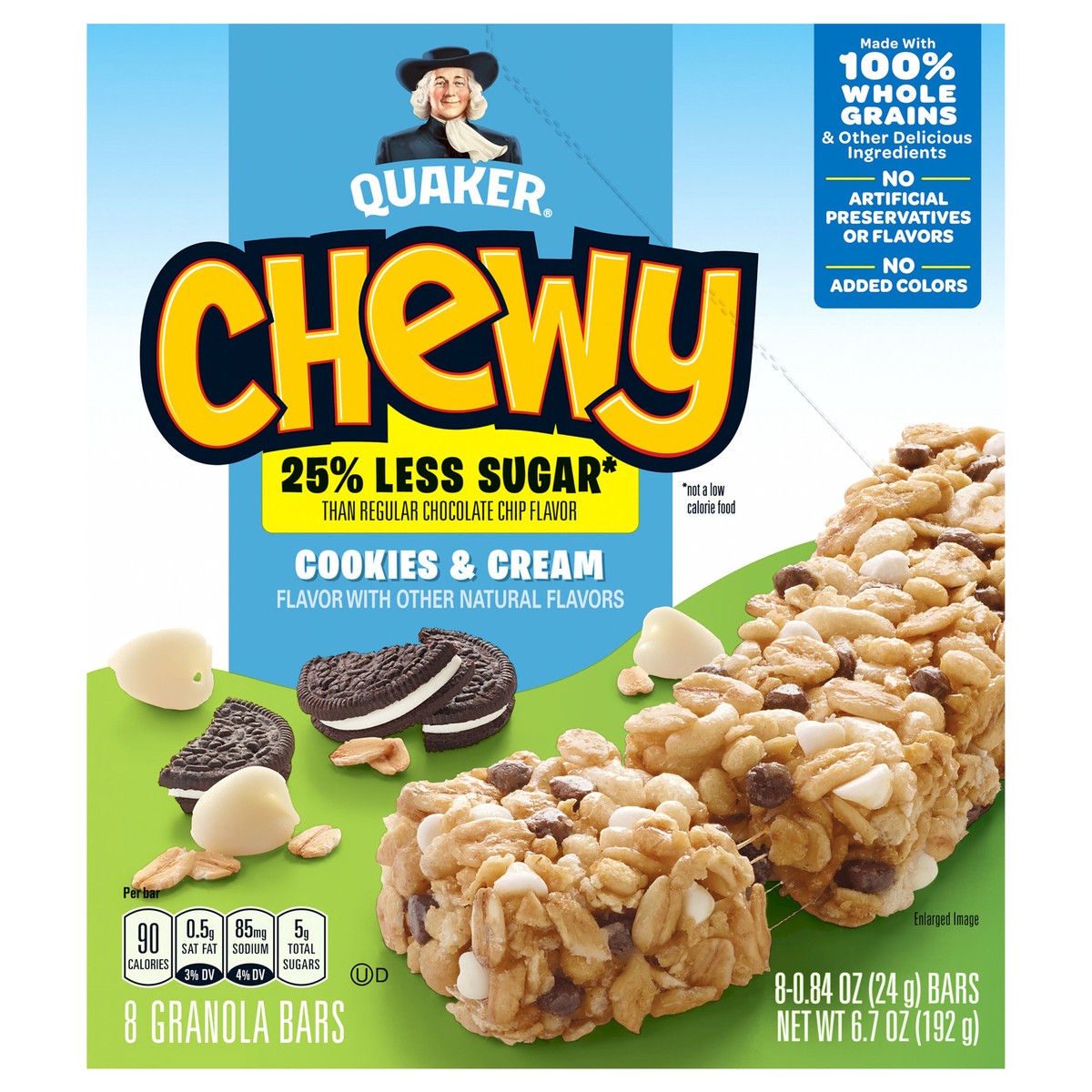 slide 1 of 1, Quaker Chewy Granola Bars Cookies & Cream 0.84 Oz 8 Count, 8 ct