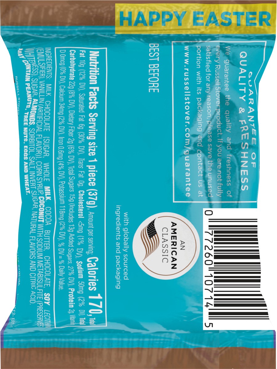 slide 11 of 12, RUSSELL STOVER Easter Coconut & Almond Milk Chocolate Easter Egg, 1.3 oz., 1.3 oz