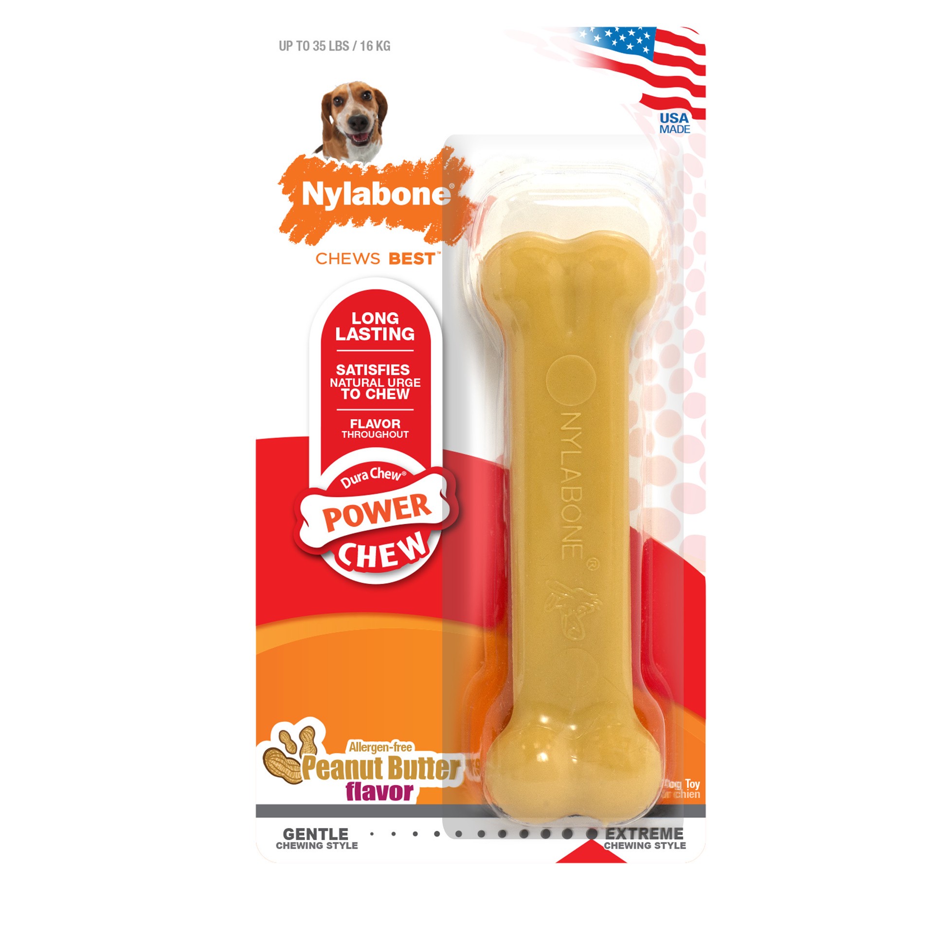 slide 1 of 10, Nylabone Power Chew Dog Toy Peanut Butter Medium/Wolf - Up to 35 lbs.(1 Count), 1 ct