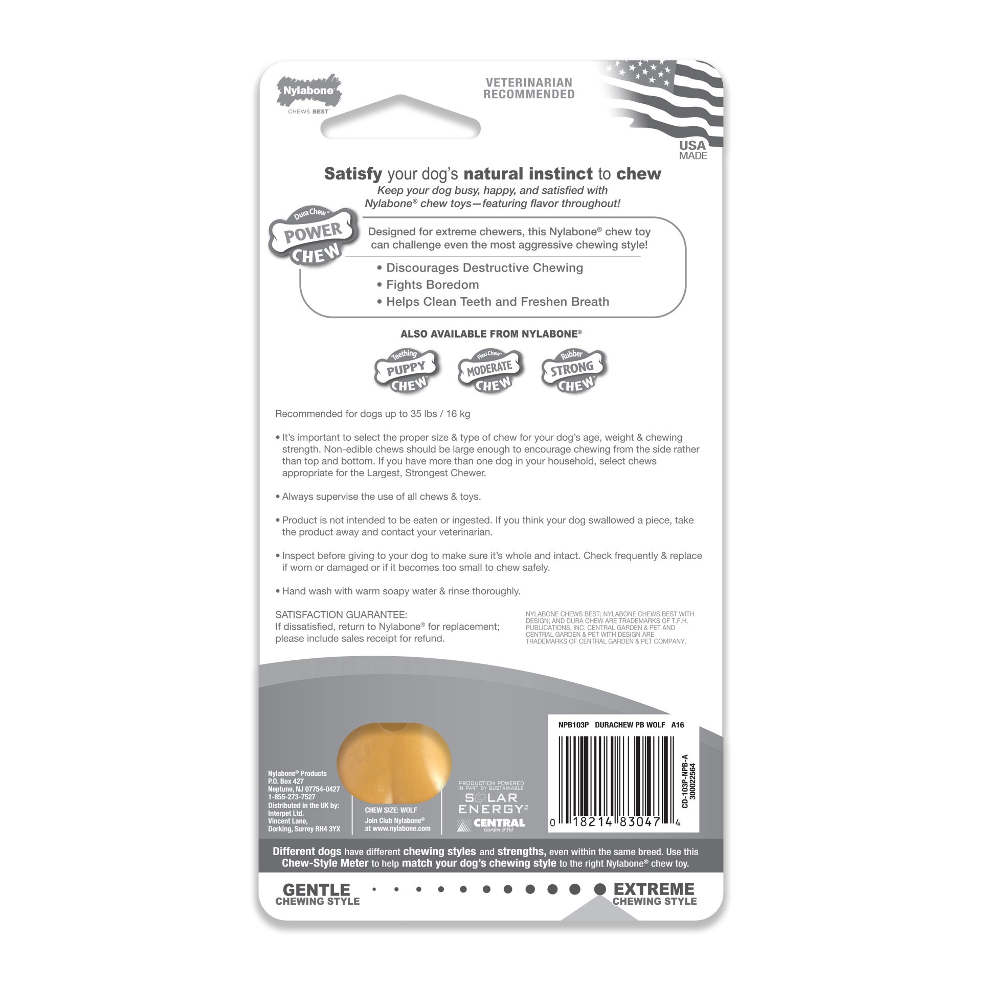 slide 4 of 10, Nylabone Power Chew Dog Toy Peanut Butter Medium/Wolf - Up to 35 lbs.(1 Count), 1 ct