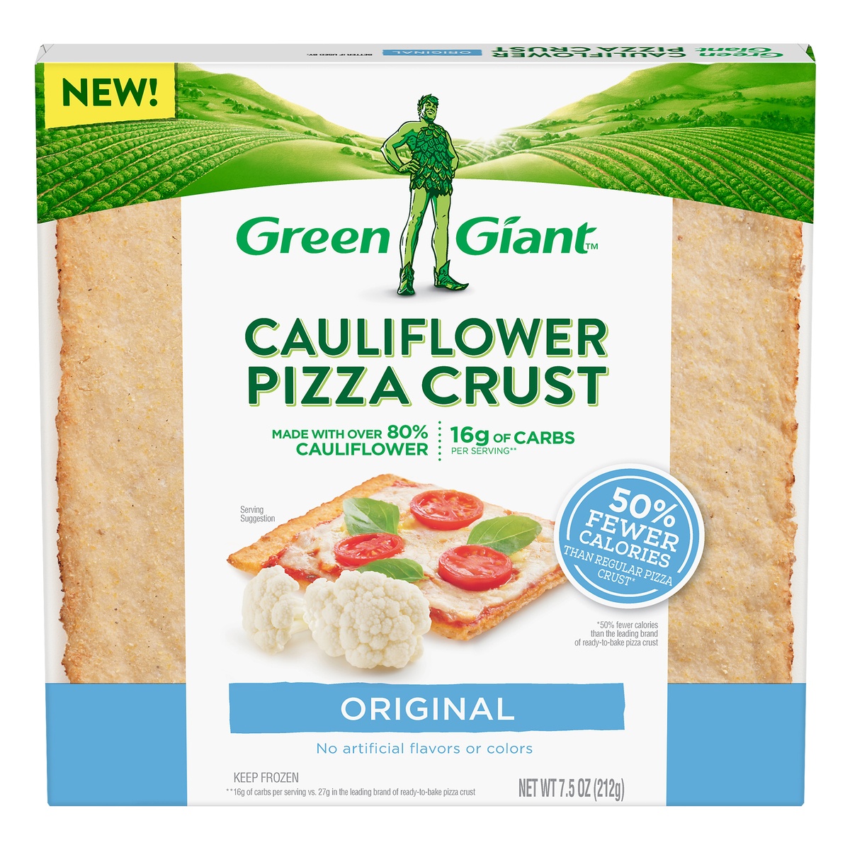 slide 1 of 10, Green Giant Original Cauliflower Frozen Pizza Crust, 7.5 oz