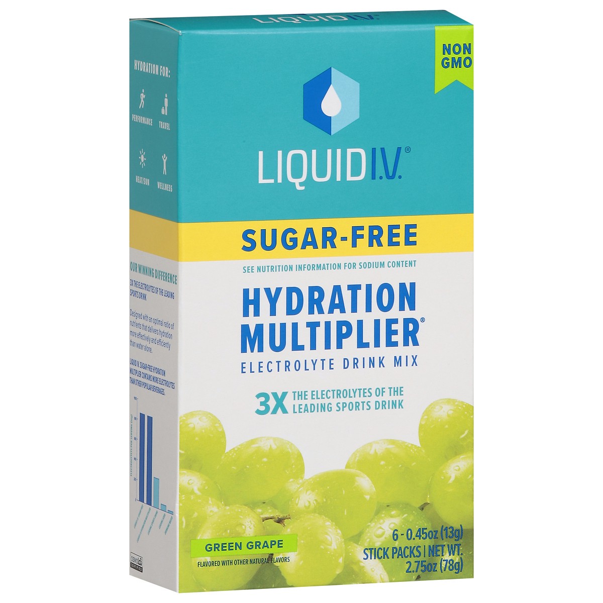 slide 7 of 14, Liquid I.V. Hydration Multiplier Sugar-Free - Green Grape - Hydration Powder Packets | Electrolyte Powder Drink Mix | Convenient Single-Serving Sticks | Non-GMO | 6 Sticks, 6 ct