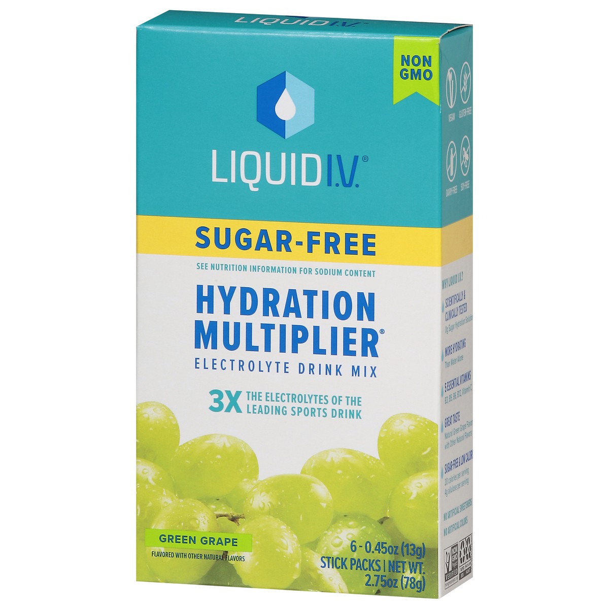 slide 14 of 14, Liquid I.V. Hydration Multiplier Sugar-Free - Green Grape - Hydration Powder Packets | Electrolyte Powder Drink Mix | Convenient Single-Serving Sticks | Non-GMO | 6 Sticks, 6 ct