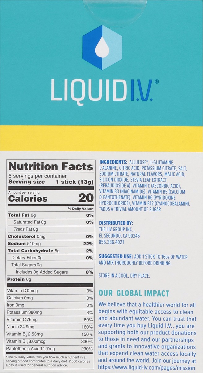 slide 9 of 14, Liquid I.V. Hydration Multiplier Sugar-Free - Green Grape - Hydration Powder Packets | Electrolyte Powder Drink Mix | Convenient Single-Serving Sticks | Non-GMO | 6 Sticks, 6 ct