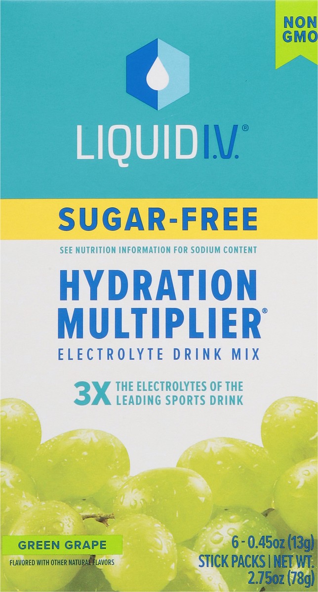 slide 11 of 14, Liquid I.V. Hydration Multiplier Sugar-Free - Green Grape - Hydration Powder Packets | Electrolyte Powder Drink Mix | Convenient Single-Serving Sticks | Non-GMO | 6 Sticks, 6 ct