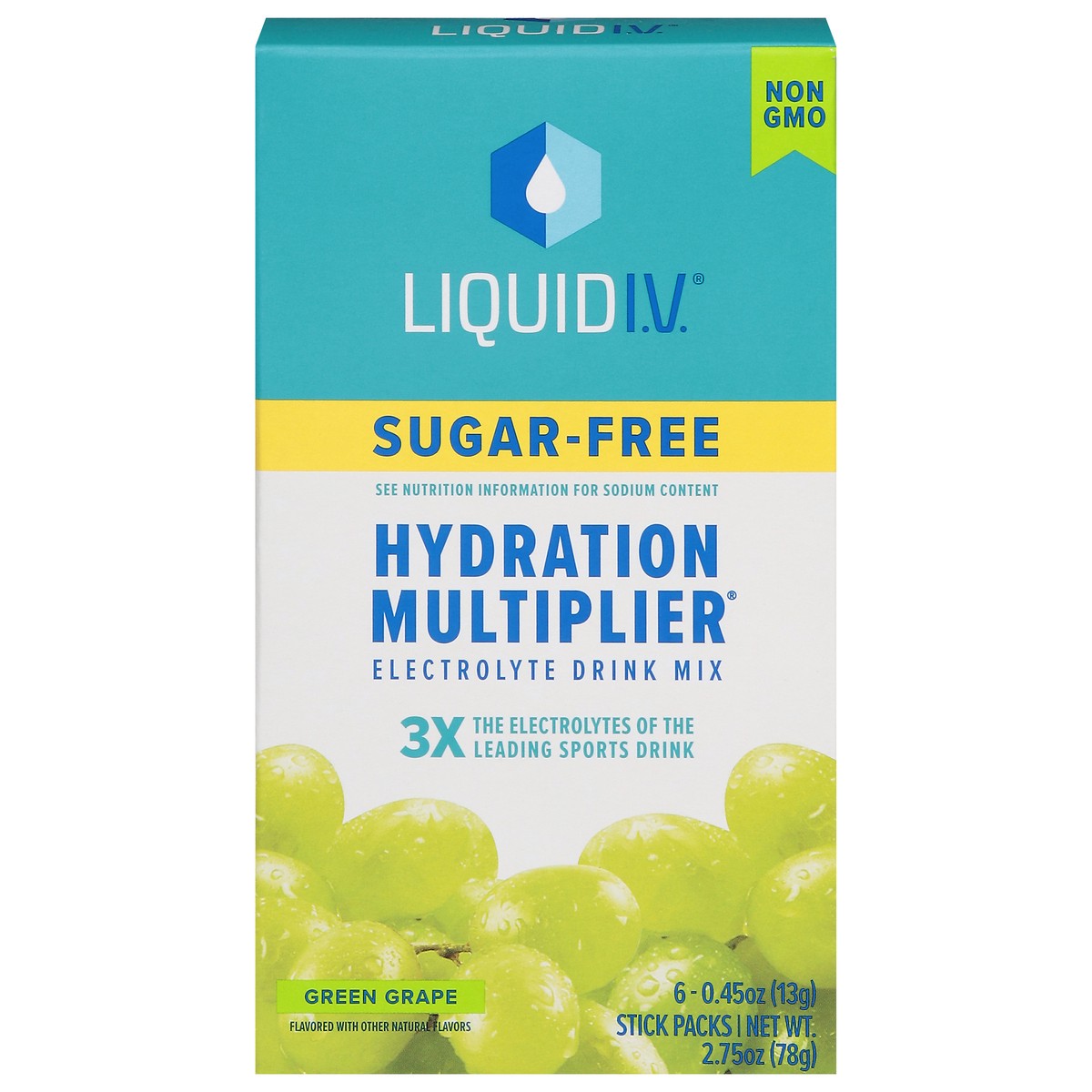 slide 3 of 14, Liquid I.V. Hydration Multiplier Sugar-Free - Green Grape - Hydration Powder Packets | Electrolyte Powder Drink Mix | Convenient Single-Serving Sticks | Non-GMO | 6 Sticks, 6 ct