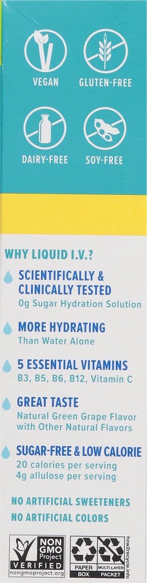 slide 2 of 14, Liquid I.V. Hydration Multiplier Sugar-Free - Green Grape - Hydration Powder Packets | Electrolyte Powder Drink Mix | Convenient Single-Serving Sticks | Non-GMO | 6 Sticks, 6 ct