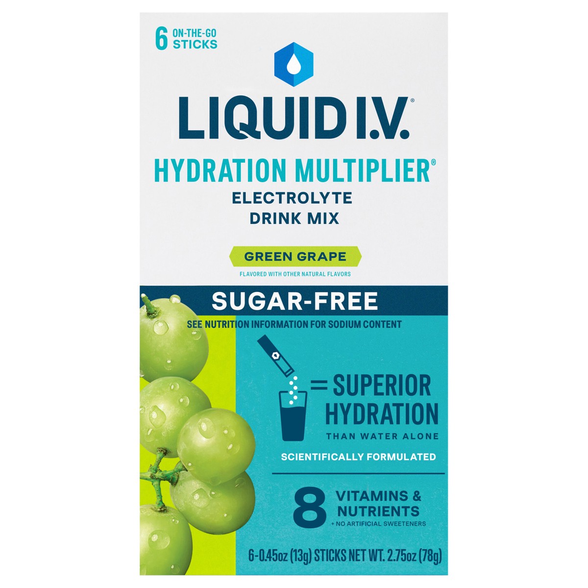 slide 1 of 14, Liquid I.V. Hydration Multiplier Sugar-Free - Green Grape - Hydration Powder Packets | Electrolyte Powder Drink Mix | Convenient Single-Serving Sticks | Non-GMO | 6 Sticks, 6 ct