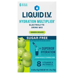 Liquid I.V. Hydration Multiplier Sugar-Free - Green Grape - Hydration Powder Packets | Electrolyte Powder Drink Mix | Convenient Single-Serving Sticks | Non-GMO | 6 Sticks