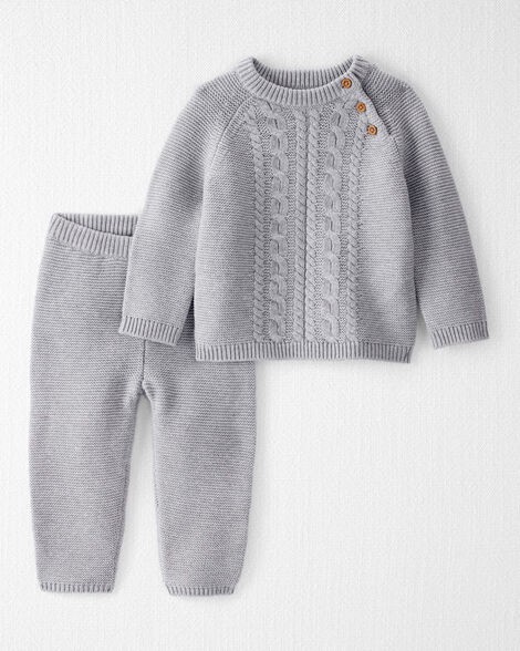 slide 1 of 4, Littleplanet Baby 2-Piece Organic Cotton Cable Knit Sweater Set Heather Grey 9M, 2 pc