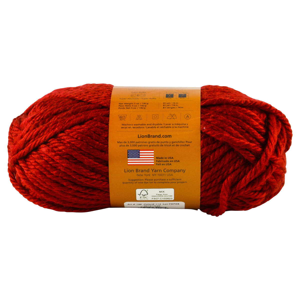 slide 3 of 3, Lion Brand Hometown USA Yarn - Tampa Spice - Brick Red Orange, 1 ct