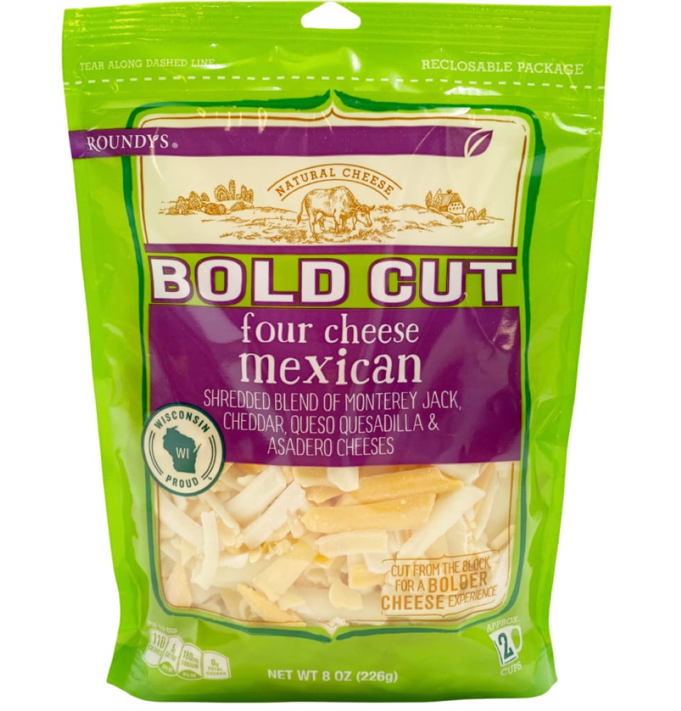 slide 1 of 2, Roundy's Roundys Bold Cut Four Cheese Mexican Shredded Cheese, 8 oz