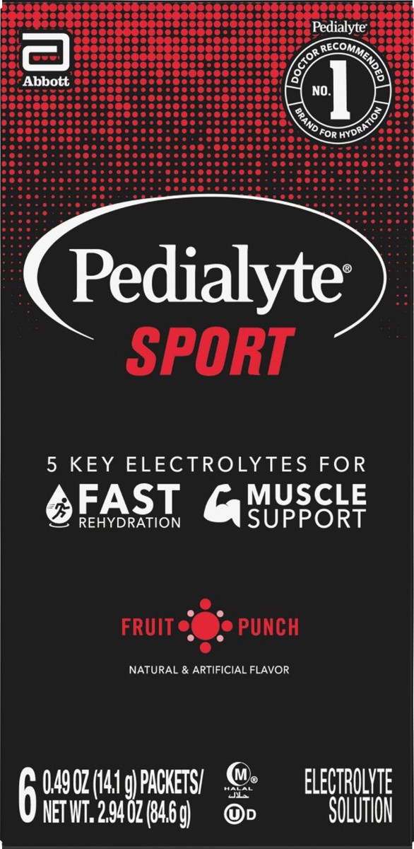 slide 1 of 1, Pedialyte Sport Fruit Punch Electrolyte Solution 6 - 0.49 oz Packets, 6 ct