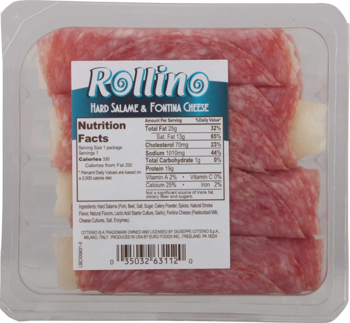 slide 9 of 10, Citterio Rollino Hard Salami And Fontina Cheese, 3 oz