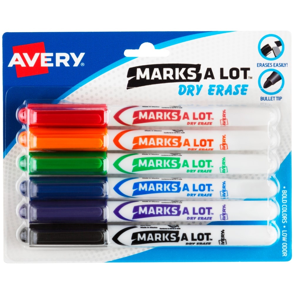 slide 1 of 1, Avery Marksalot Dry Erase Pens, 6 ct