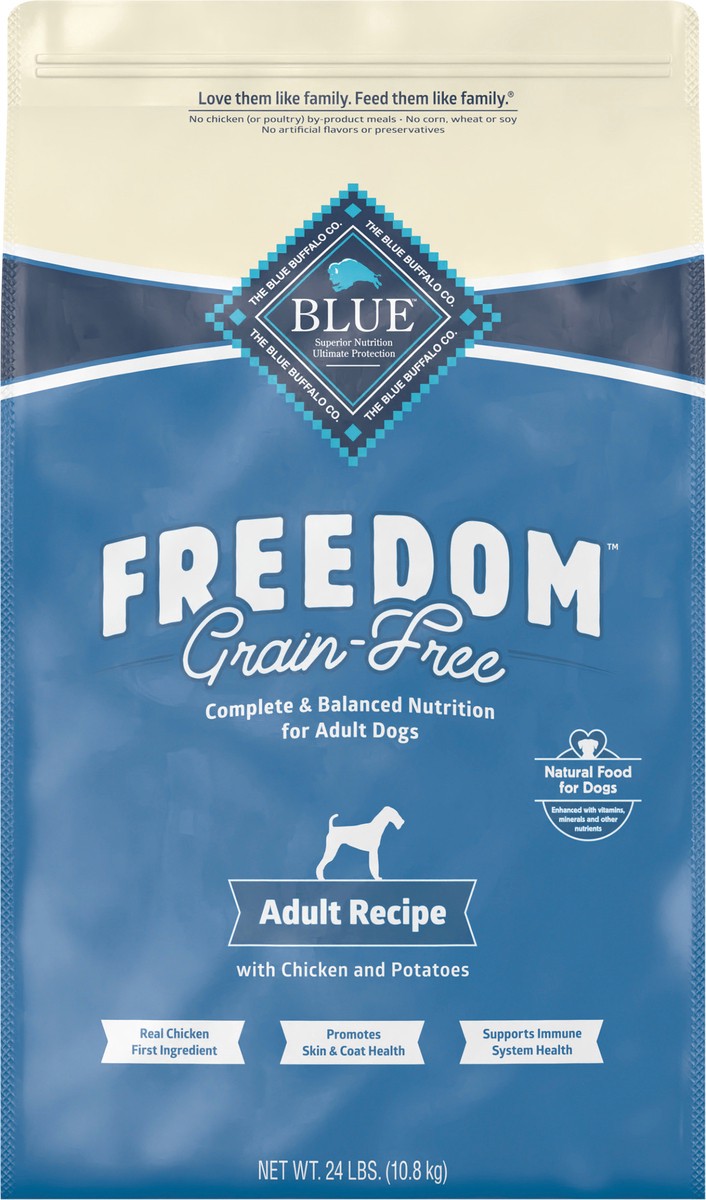 slide 1 of 6, Blue Buffalo Blue Freedom Grain-Free Adult Chicken Recipe Dry Dog Food, 24 lb