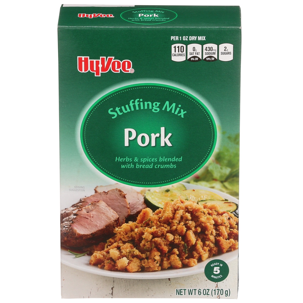 slide 1 of 1, Hy-vee Pork Herbs & Spices Blended With Bread Crumbs Stuffing Mix, 6 oz