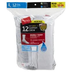 Hanes Crew Sock, White, Size 12-14, 12 Pair