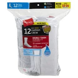 Hanes Crew Sock, White, Size 12-14, 12 Pair