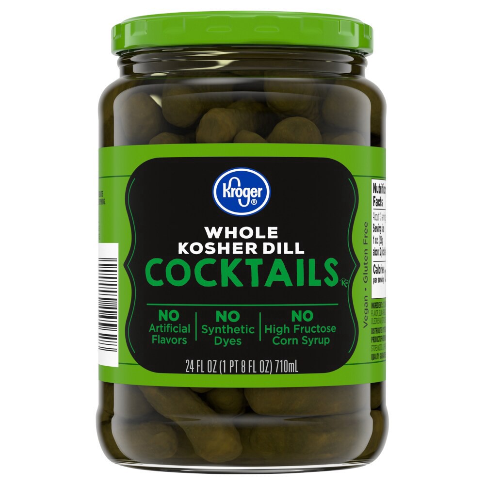 slide 1 of 1, Kroger® Kosher Dill Cocktail Pickles, 24 fl oz