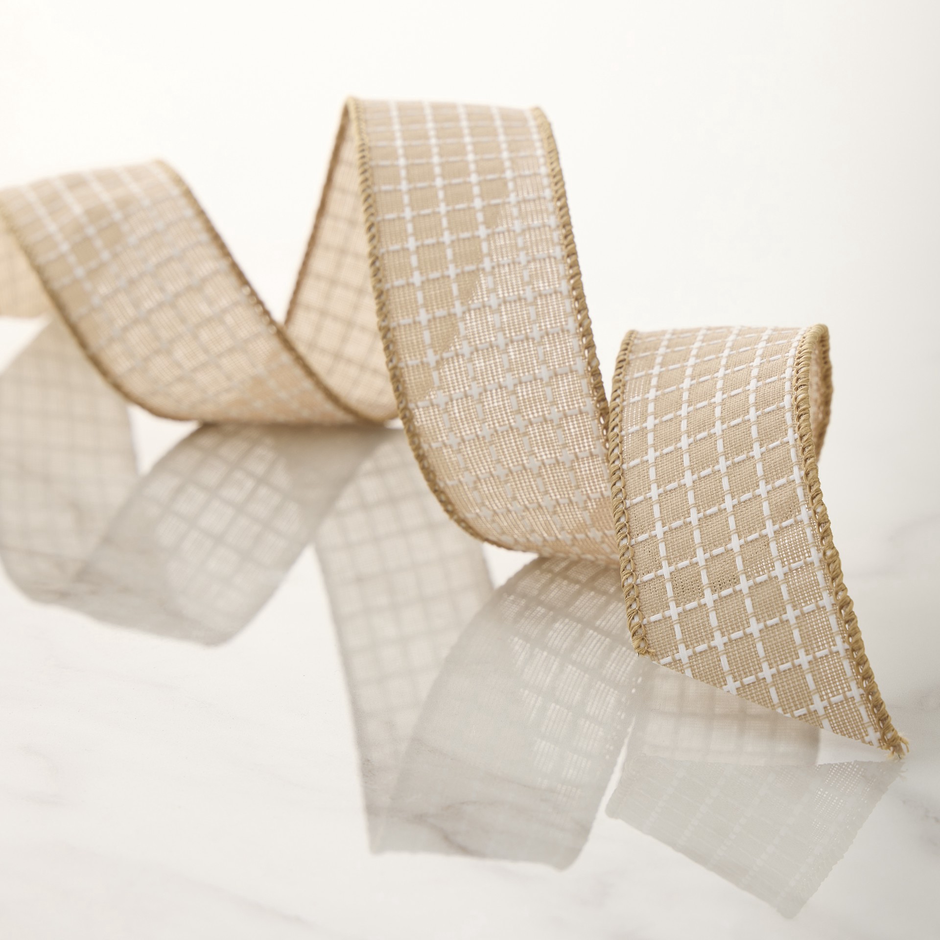 slide 2 of 2, 1.5" X 3yd. Faux Linen Wired Grid Ribbon By Celebrate It Classic, 1.5 in x 3 yd