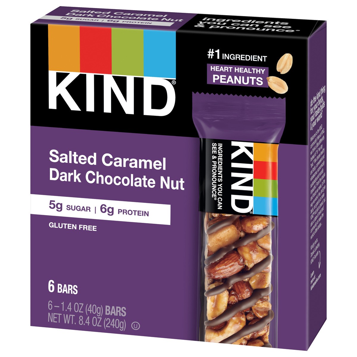 slide 4 of 8, KIND Gluten Free Salted Caramel & Dark Chocolate Nut Snack Bars, 1.4 oz, 6 Count, 8.4 oz