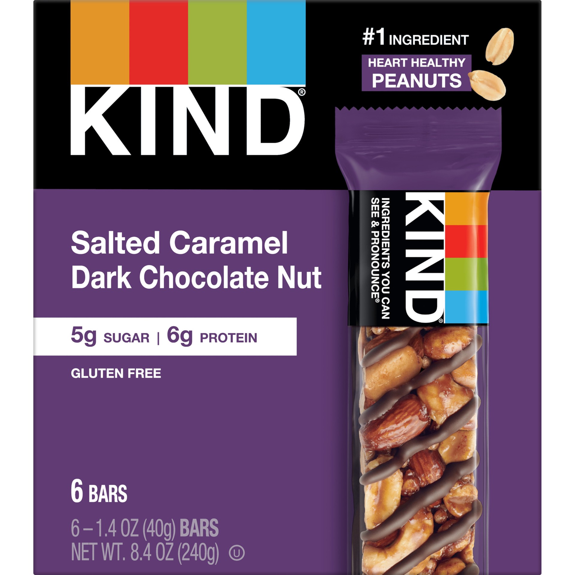 slide 1 of 8, KIND Gluten Free Salted Caramel & Dark Chocolate Nut Snack Bars, 1.4 oz, 6 Count, 8.4 oz