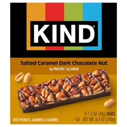KIND Healthy Snack Bar, Salted Caramel Dark Chocolate Nut, 5g Sugar | 6g Protein, Gluten Free Bars, 1.4 OZ, 6 Ct