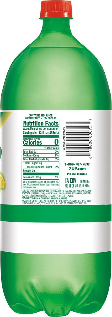 slide 3 of 10, 7-Up Zero Sugar Lemon Lime Soda 2 lt Bottle, 2 liter