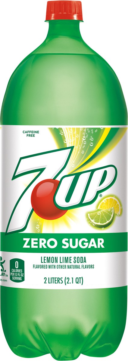 slide 1 of 10, 7UP Zero Sugar Lemon Lime Soda, 2 L bottle, 2 liter