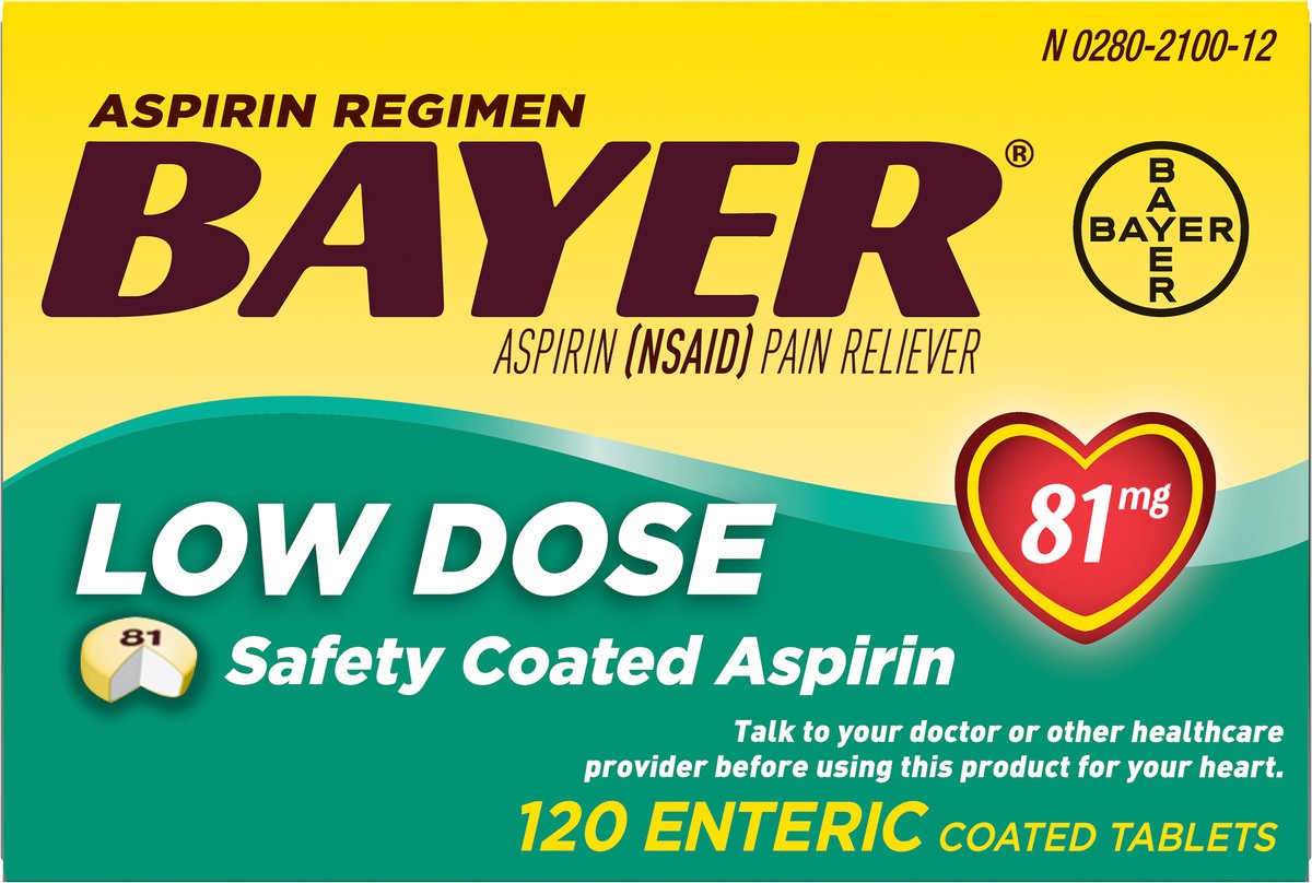 slide 1 of 9, Bayer Aspirin Regimen Low Strength Coated Capsules Tablets - Aspirin (NSAID), 120 ct